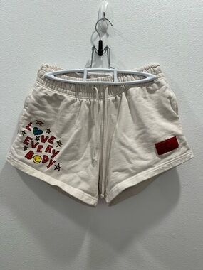 CHNGE Women's White Terry Athletic Shorts organic cotton Love Everybody small